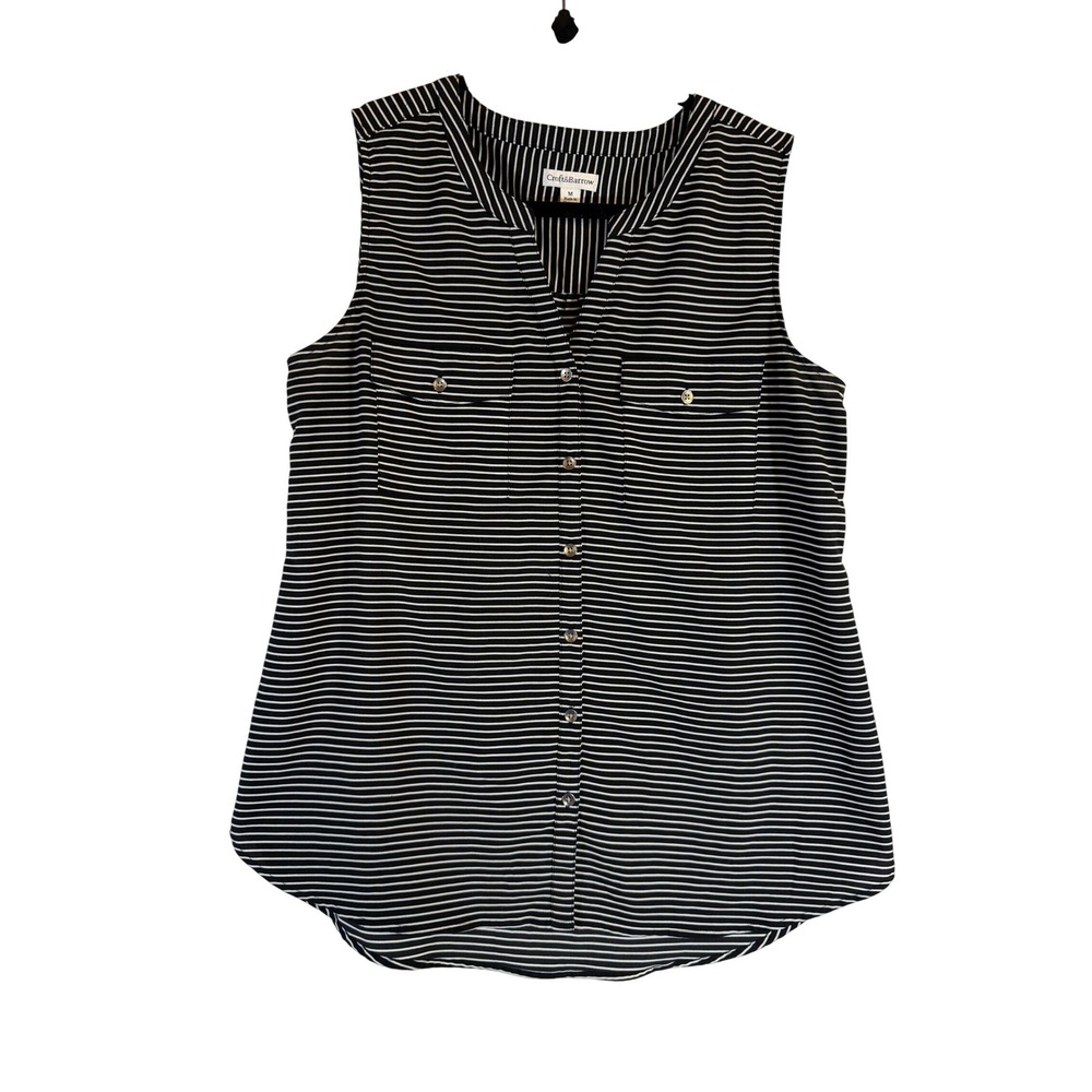 Croft & Barrow Womens Black White Striped Sleeveless Button Down Blouse Size M